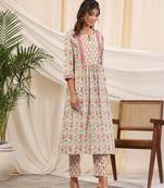 Sadabahaar yellow & red jaal handblock printed cotton kurta pant set