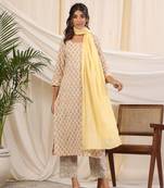 Sadabahaar yellow & pink butti handblock printed cotton kurta pant set