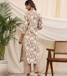 Sadabahaar brown jaal handblock printed cotton kurta pant set