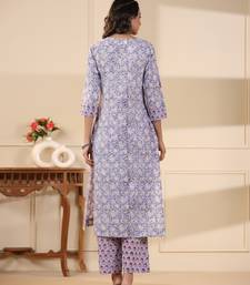 Sadabahaar lilac & red jaal handblock printed cotton kurta pant set