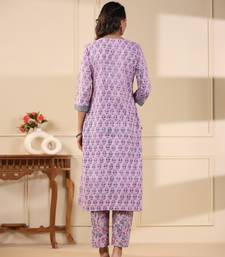 Sadabahaar lavender butti handblock printed cotton kurta pant