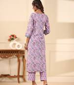 Sadabahaar lavender jaal handblock printed cotton kurta pant set