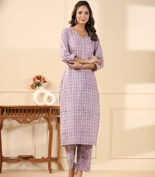 Sadabahaar lilac butti handblock printed cotton kurta pant set