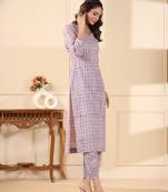 Sadabahaar lilac butti handblock printed cotton kurta pant set