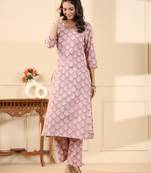 Sadabahaar mauve butti handblock printed cotton kurta pant