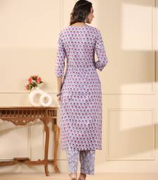 Sadabahaar lilac & red butti handblock printed cotton kurta pant