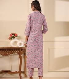 Sadabahaar rose pink jaal handblock printed cotton kurta pant