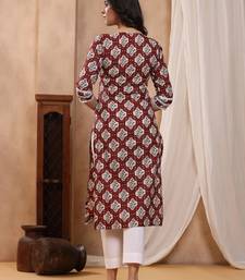 Bahaar maroon block print kurti with crochet lace