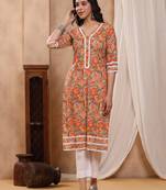 Bahaar mint green block print kurti with crochet lace