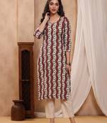 Honey maroon block print kurti with gota lace