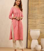 Honey pink block print kurti with gota lace
