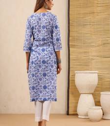 Chaand lavender block print kurti with crochet lace