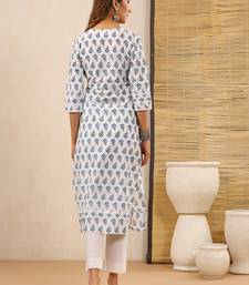 Bahaar white block print kurti with crochet lace