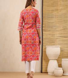 Bahaar pink block print kurti with crochet lace