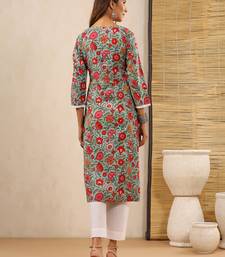 Chhaya mint green block print kurti with crochet lace