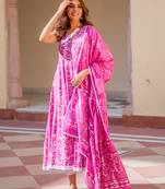 Pink dabu print cotton dress set