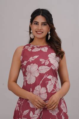 pure cotton halter neck sleeveless kurta with plazzo set 1