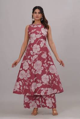 pure cotton halter neck sleeveless kurta with plazzo set 2
