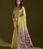 Pista soft muga cotton weaving saree with zari woven