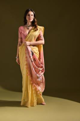 Yellow soft muga cotton weaving saree with zari woven 4