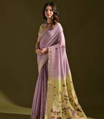 Purple soft muga cotton weaving saree with zari woven