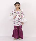 White printed kurta with sharara
