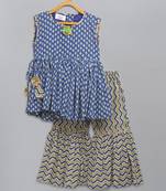 Blue printed peplum top with printed sharara