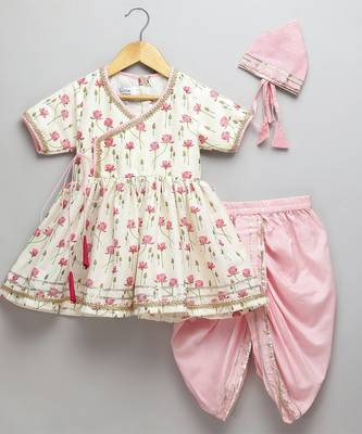 Offwhite pink lotus print angrakha dhoti set 1