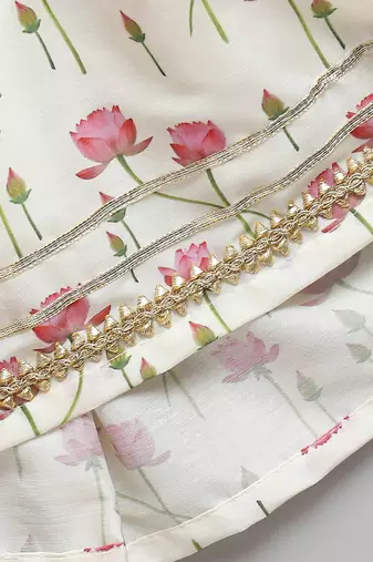 Offwhite pink lotus print angrakha dhoti set
