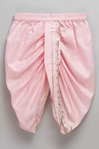 Offwhite pink lotus print angrakha dhoti set