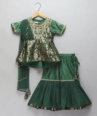 Green brocade sharara set with attached dupatta 1