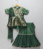 Green brocade sharara set with attached dupatta