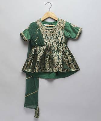 Green brocade sharara set with attached dupatta 2