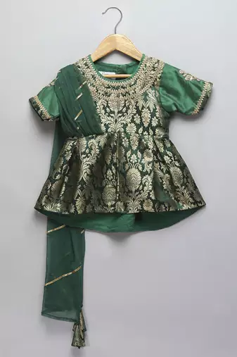 Green brocade sharara set with attached dupatta