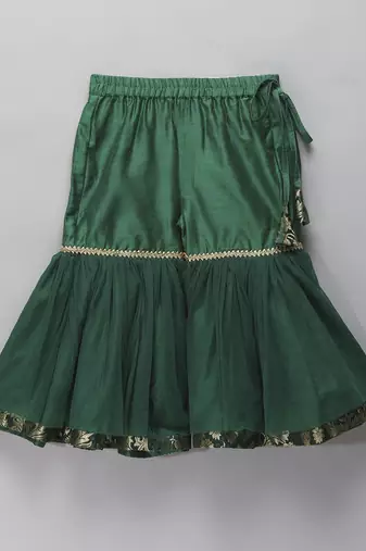 Green brocade sharara set with attached dupatta