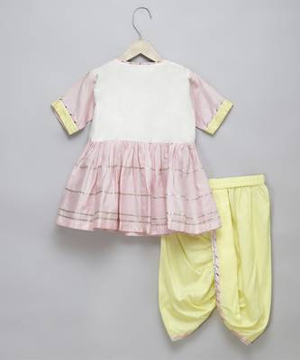 Ganpati embroidered pink yellow dhoti set 5