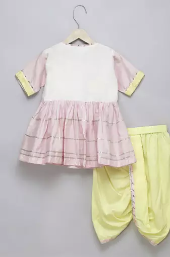 Ganpati embroidered pink yellow dhoti set