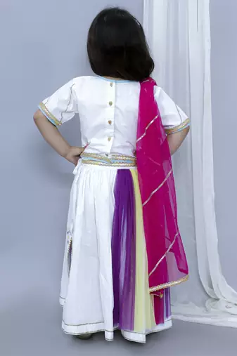 Kids playing holi print white holi lehnga set