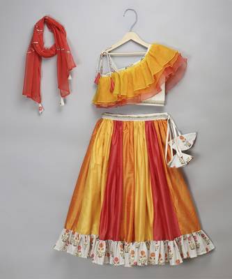 Orange yellow frill organza lehnga set 1