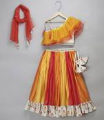 Orange yellow frill organza lehnga set
