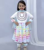 White multicolor heart prints kurta set