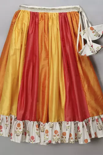 Orange yellow frill organza lehnga set