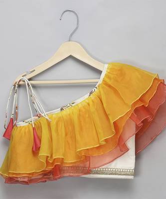Orange yellow frill organza lehnga set 3