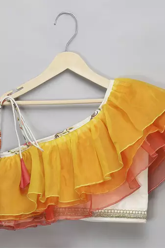Orange yellow frill organza lehnga set