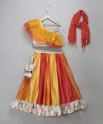 Orange yellow frill organza lehnga set 4
