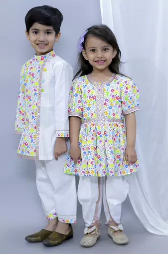 Multicolor hands holi kurta dhoti set