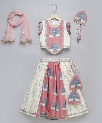 Cow printed pink and off white lehnga set 1