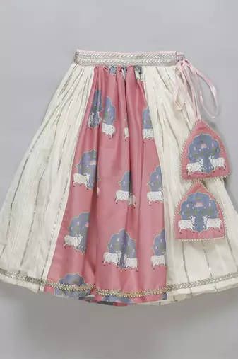 Cow printed pink and off white lehnga set