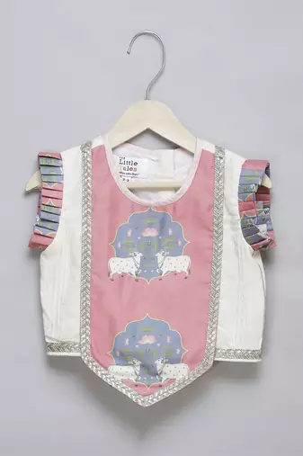 Cow printed pink and off white lehnga set