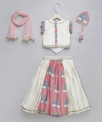 Cow printed pink and off white lehnga set 4